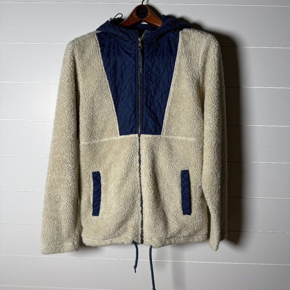 American Rag Hooded Sherpa Jacket- Cream & Navy, Sz Medium